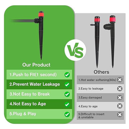 100PCS Drip Irrigation Emitters, Kalolary Adjustable 360 Degree Water Flow Drippers Emitters for 1/4" Drip Irrigation System Tubing, Garden Irrigation Drippers for House Garden Flower beds(Red)