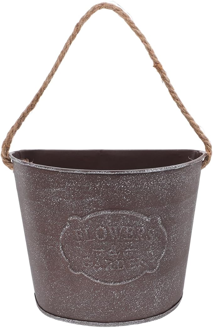 GANAZONO 2pcs Tin Wall Hanging Flower Pot Fence Decor Hanging Baskets for Plants Fence Planters for Outdoor Plant Holder Iron Wall Mounted Planter Grey Jug