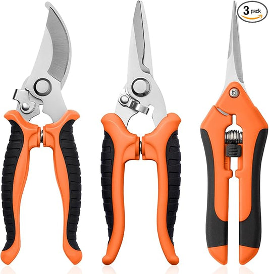 3 Pack Garden Pruning Shears, Stainless Steel Shears, Gardening Shears Scissors Pruning Shears for Gardening Tools (3PCS Orange and Black)