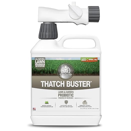 Turf Titan Thatch Buster Lawn Aerator & Grass Dethatcher (32 oz) – All-Natural Hose End Liquid Soil Loosener & Conditioner for Green Grass – Healthy Soil in 45 Days – Covers Up to 8,000 Sq Ft
