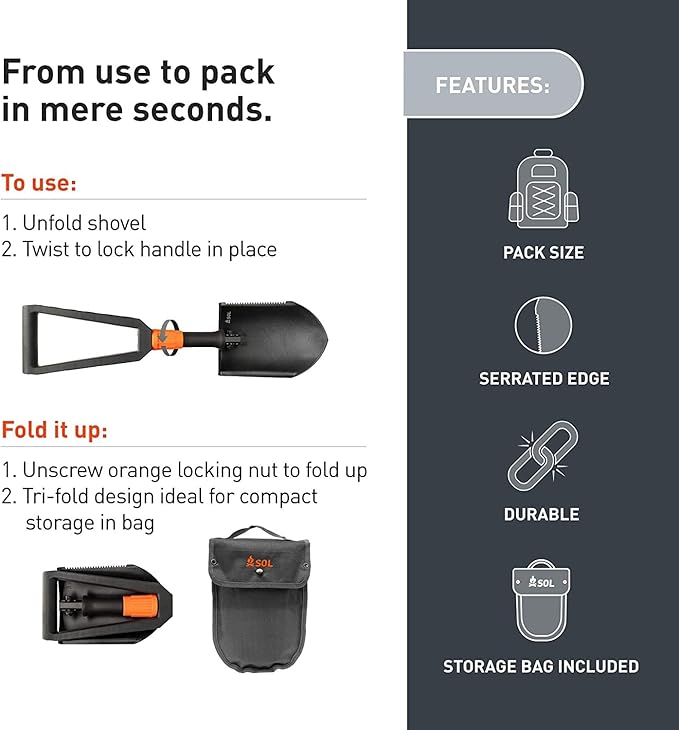 Survive Outdoors Longer Survival Carbon Steel Packable Field Shovel