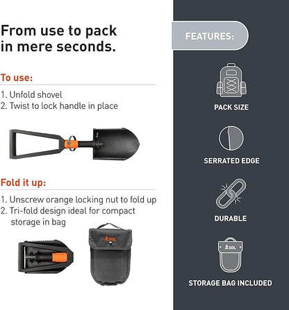 Survive Outdoors Longer Survival Carbon Steel Packable Field Shovel