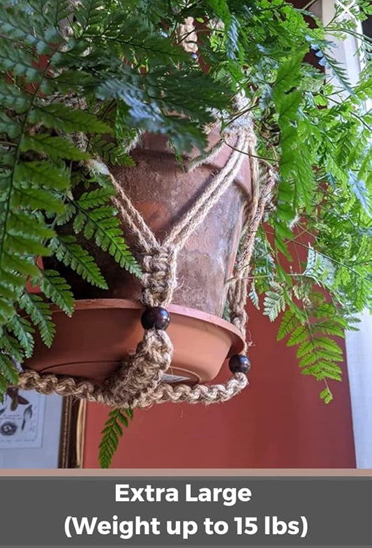 43 Inches Macrame Planter Hanger Large for 12 inch Pot + Swag Hook (Extra Long & Big) | Large Hanging Planter for Indoor Plants | No Tassel, Cotton Rope, NO Pot/Plant Included (Jute)(XL)