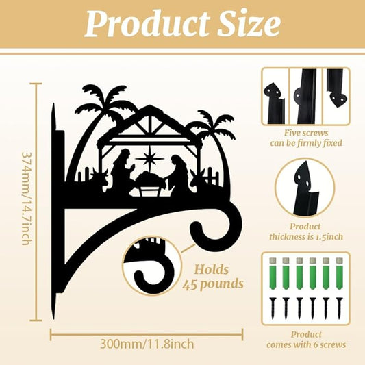 peacoblue Iron Plant Hangers Hooks for Outdoor Indoor Hanging Plants Flower Fern Pots Lantern Bird Feeder,11.8"x14.7" Weather Resistant Metal Wall Holder for Porch Garden Farmhouse(Nativity)