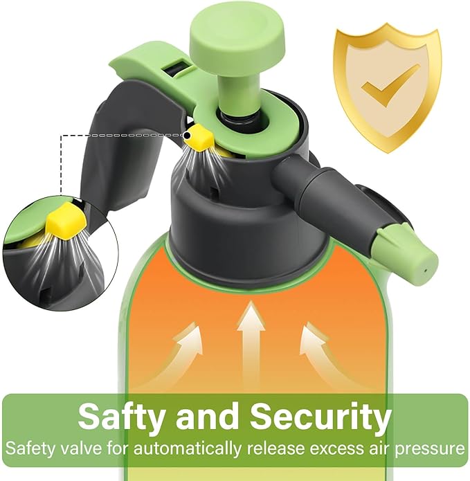 0.5 Gallon Hand Pump Sprayer for Garden Plant and Cleaning with 2 Adjustable Nozzle and Side Water Inlet & Safety Valve