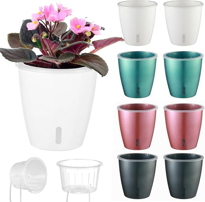 8-Pack 5 Inch Self Watering Pots, Indoor Planter with Indicator, Transparent Wick Pot for Orchids, Small African Violet Pot, for Plants