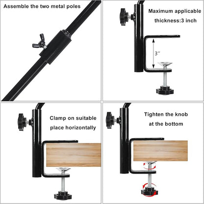 FEED GARDEN 31 Inch Heavy Duty Deck Hook for Railing 2 Pack, Non-Slip Clamp, 360 Degree Swivel, for Hanging Bird Feeders, Plants, Lanterns, Suet Baskets, Wind Chimes, Black
