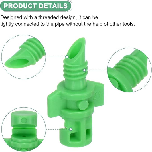 100-Pack Misting Nozzles, 180 Degree Irrigation Emitter Sprinklers for Garden/Plant/Lawn Water Irrigation System Barbed Refraction Atomizing Dripper [Green]