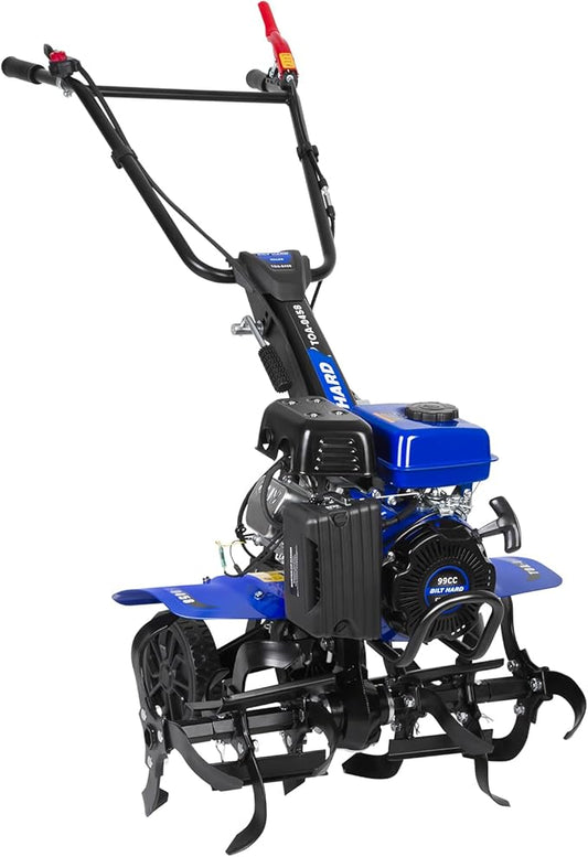 BILT HARD 24'' 99cc 4-Cycle Gas Tiller Cultivator, Variable Width Front Rotating Tines Tiller, 11.8'' Max Working Depth, Adjustable Handle & Wheels Rototiller for Weeding, Cultivating, Digging