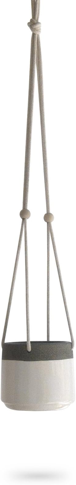 23 Bees Ceramic Hanging Planter, White Gray Succulent Pots, Round Plant Holder Container, Cactus Pot with Cotton Rope Hanger, Indoor Outdoor Decor, (1 Pack x White)