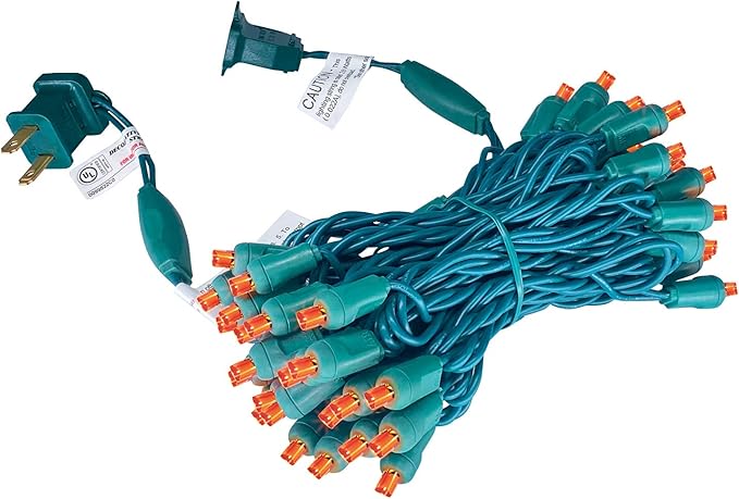 50 Count 5MM Wide Angle Led Christmas Lights Set,Outdoor Led String Lights for Garden Patio Christmas Trees Decoration,17 Feet Green Wire,Orange Color