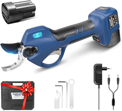 SWANSOFT Electric Pruning Shears, 28mm 1.1'' Cutting Diameter Cordless Electric Pruners Shears Battery Powered, 850W Tree Branch Pruner for Gardening (Black/Blue)