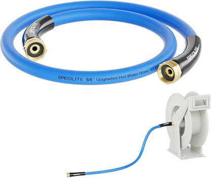 SPECILITE Female to Female Hot/Cold Garden Water Hose 3 ft x 5/8 Inch for Hose Reel, -50℉To 190℉, Heavy Duty, Flexible, Burst 605 Psi, Rubber Extension Pipe with 3/4" Brass Fittings