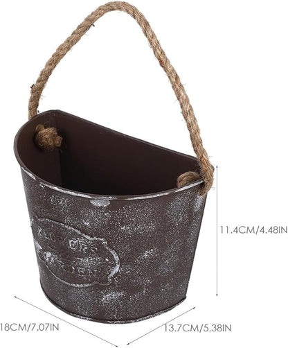 Rustic Iron Wall Planter 4.5 Inch Galvanized Hanging Flower Pot for Indoor Outdoor Garden Balcony Decor with Rope DIY