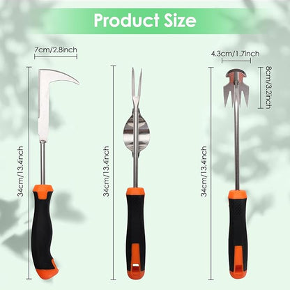 Weed Puller Tool, Set of 3, Rubber Handle Weed Remover Tool, Manual Weeder,L-Shaped Weeding Tool, Thickened Stainless Steel Crack Weeder,Planting and Weeding for Garden, Patio, Backyard Farm