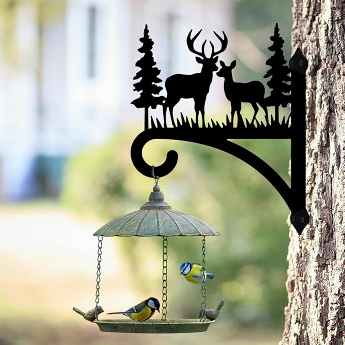 Peacoblue Iron Plant Hangers Hooks for Outdoor Indoor Hanging Plants Flower Fern Pot Lantern Bird Feeder Wind Chime,12"x15" Deer and Tree Weather Resistant Metal Wall Holder for Porch Garden Farmhouse