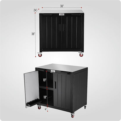 Grill Table, Outdoor Bar Cart Grill Cart with Storage Cabinet, Modular Outdoor Kitchen Island, Outdoor Grill Station with 304 Stainless Steel Top for Lawn & Garden, L35.4 x W24