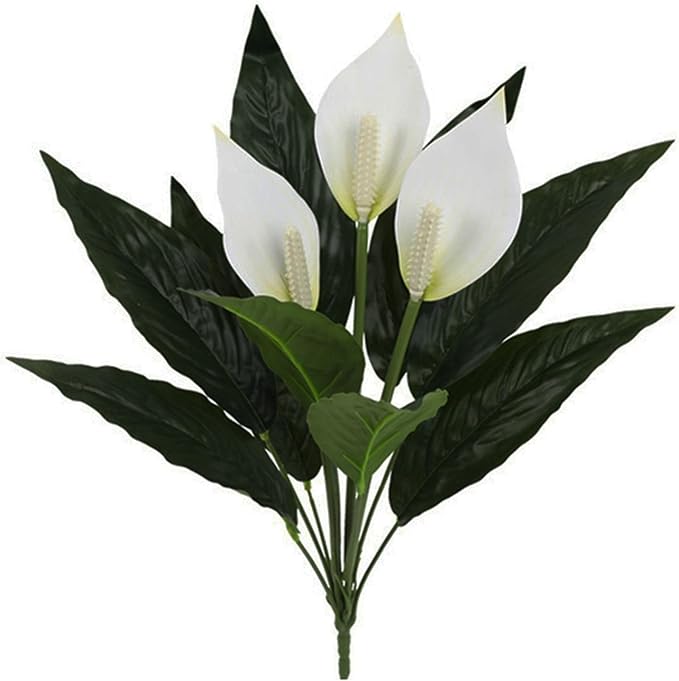 1 Pack Artificial Spathiphyllum Plant with White Flowers, 18-inch Faux Peace Lily Indoor Plant for Home Décor