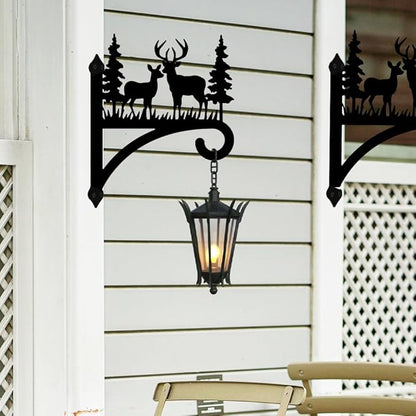 Peacoblue Iron Plant Hangers Hooks for Outdoor Indoor Hanging Plants Flower Fern Pot Lantern Bird Feeder Wind Chime,12"x15" Deer and Tree Weather Resistant Metal Wall Holder for Porch Garden Farmhouse