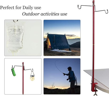HIKEMAN Folding Lantern Stand Pole Portable Lamp Stand Hook Collapasible Light Stand Holder for Camping Fishing Picnic BBQ Outdoor Activities (Red)