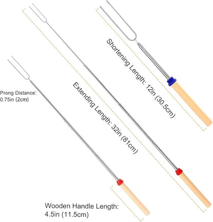 24 PCS Marshmallow Roasting Sticks, Telescoping Smores Sticks for Open Fire Pit, 32 Inch Long Marshmallow Toasting Barbecue Forks Smores Skewers for Campfire Camping Hotdog Hot Dog Bonfire Grill