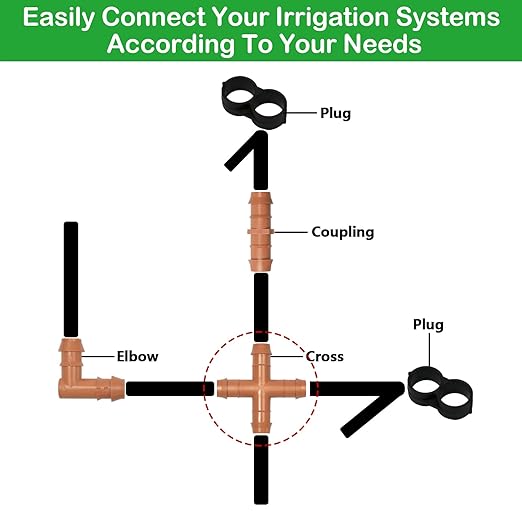 10 Pack 1/2 Inch Drip Irrigation Cross Fittings - 17mm 1/2'' Drip Line Barbed Cross Tee Connectors for 1/2 Inch Drip Irrigation Tubing (0.600'' ID) Irrigation Attachment Parts