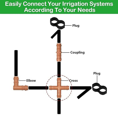 10 Pack 1/2 Inch Drip Irrigation Cross Fittings - 17mm 1/2'' Drip Line Barbed Cross Tee Connectors for 1/2 Inch Drip Irrigation Tubing (0.600'' ID) Irrigation Attachment Parts