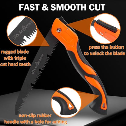 Vivicreate Folding Hand Pruning Camping Saw Survival Bushcraft Saw Tree Pruning Cutting Hand Limb Yard Work Folding Saw serrucho plegable sierra de poda herramientas de jardinería (12 Inch)