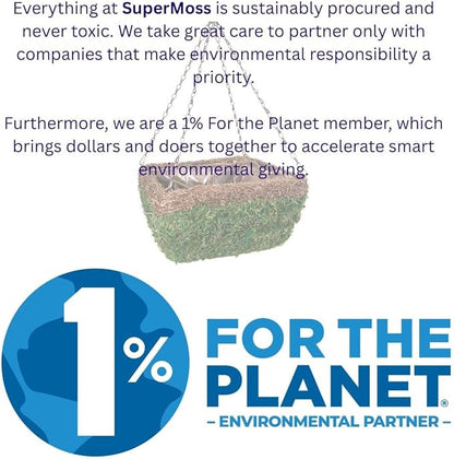 SuperMoss (29214D MossWeave Hanging Basket | Outdoor Hanging Planter with Moss | Decorative Plant Hanger for Porch, Balcony, Garden & Home Décor, Square with Wicker Rim, Large 14” D, Green