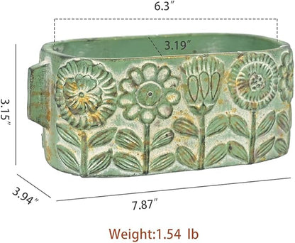 8 inch Green Pots Planters Indoor Plants Succulent Pots Rectangle Window Box Cactus Plant Containers for Home Decor(No Drainage)