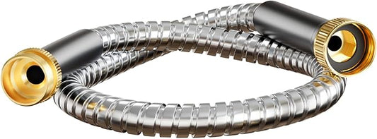 Short Garden Hose 3 ft, Male to Female Heavy Duty Stainless Steel Small Water Hose Extende Connector, Flexible No Kinks, Leakproof 3/4 in Fittings, Lightweight Metal Leader Hose,MBT3S Model