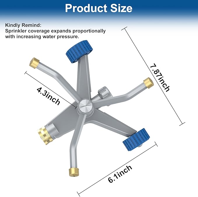 Sprinklers for Yard, 3-Arm Metal Sprinkler with Wheel Base, 360-degree Automatic Rotary Lawn Sprinkler System for Garden Yard