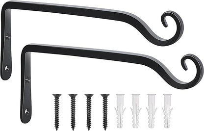 Gtongoko 2 Pack 10 Inch Metal Plant Hangers Wall Hooks for Hanging Plant Brackets, Outdoor Hooks for Hanging Bird Feeders, Flower Baskets, Lanterns, Wind Chinme, Solar Lamps