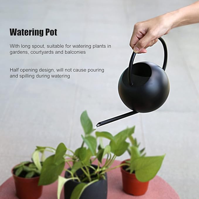 Long Spout Watering Can, 400Ml Stainless Steel Metal Watering Pot for Outdoor and Indoor Plants Decorative Black Colored Watering Can for Gardening Family Gardening
