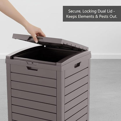 31 Gallon Resin Trash Can Cabinet with Lid & Drip Tray - Waterproof Outdoor Garbage Bin for Patio, Kitchen, Yard, and Entertaining Areas - Easy Assembly, No Tools Required