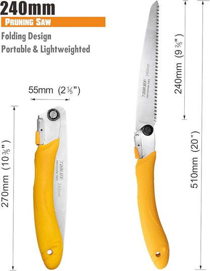 Toolux Folding Saw,9.45 Inch Hand Saws for Wood Camping, Dry Wood Pruning Saws With Hard Teeth, Quality SK-5 Steel Compact Design with Non-Slip Ergonomic Handle for Outdoor Use,Yellow