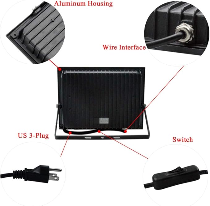 3 Pack 60W Led Flood Light, Outdoor Spotlight, Super Bright Work Light with Plug, IP66 Waterproof (White Light), 5400lm, 6500K, Garage, Backyard, Security Lights Outdoor