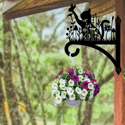 peacoblue Iron Plant Hangers Hooks for Outdoor Indoor Hanging Plants Flower Fern Pots Lantern Bird Feeder Wind Chimes, 12"x16" Cat and Flowers Weather Resistant Metal Wall Holder for Porch Farmhouse