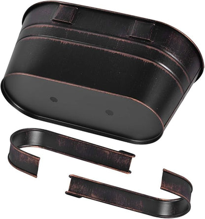 OBTANIM 4 Pack Metal Hanging Flower Pots Iron Railing Planter Outdoor Fence Hanging Pots Bucket Plant Holder with Detachable Hooks Drain Holes for Home Garden Yard Decor (Black)