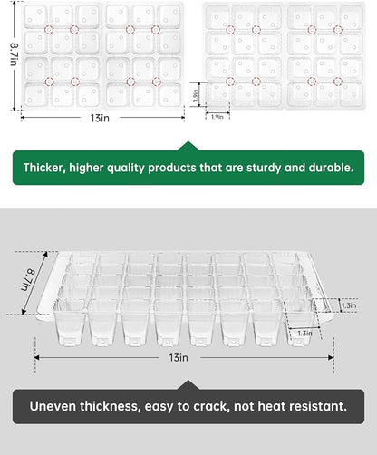 2 Packs Large Seed Starter Tray, Adjustable Brightness and Timer with 48 Full Spectrum LEDs, Seed Starter Kit with Drainage Holes, Tools and Labels for Indoor Plant Growing and Outdoor Gardening