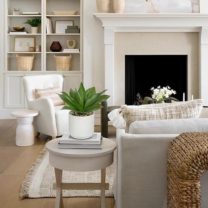 Hollyone Artificial Agave Plants Fake Succulent Agave Plant Potted in White Pot Succulents Aloe Plant for Desk Modern Office Living Room Table Shelf Home Indoor Outdoor Decor