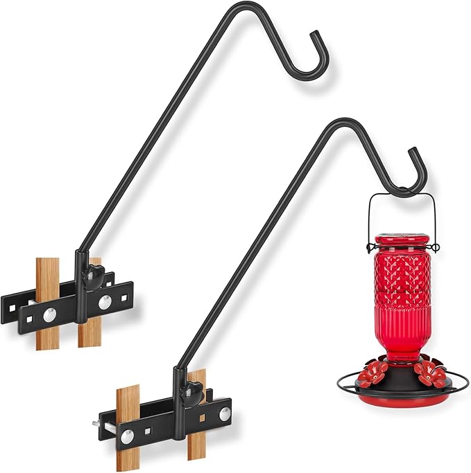 FEED GARDEN 2 Pack 13.5 Inch Deck Hooks for Vertical Railing, Adjustable Deck Bird Feeder Hanger for Hanging Lanterns, Wind Chimes, Flower Baskets, Suet Feeders
