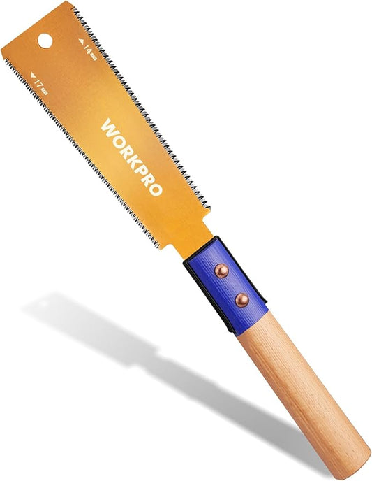 WORKPRO 6 Inch Japanese Pull Saw, Double-Edged Hand Saw for Wood Cutting with 14&17 TPI, SK5 Flexible Blade Flush Cut Saw with Non-Slip Beech Handle, Wide Head- for Beginner