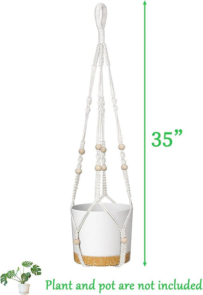 ZMTECH 2 Pack 35 Inch Macrame Plant Hanger (Ivory) Indoor Hanging Planter Basket with Wood Beads Decorative Flower Pot Holder for Indoor Outdoor Boho Home Decor