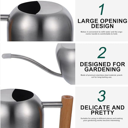 HANABASS 1200ml Long Spout Watering Can Indoor Plant Watering Can Metal Small for Indoor Plants (Silver)