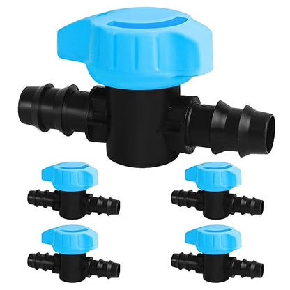 5 Pack 1/2 Inch Drip Irrigation Shut Off Valve Fittings - 1/2'' Drip Line Barbed Shut-off Valves Connectors for 1/2 Inch Drip Irrigation Tubing (.570-.620" ID) Drip System Water Flow Control