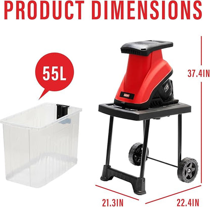 MZK 15 Amp Wood Chipper Shredder, Electric Mulcher Chipper Shredder with 55L Collecting Bin,1.8 Inch Cutting Diameter or Mulching, Composting and Yard Cleanup