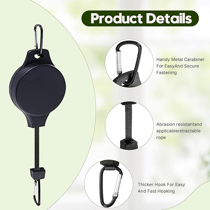 Retractable Plant Hanger with Pulley System, Effortless Raising and Lowering for Indoor and Outdoor Plants, Hanging Planters, Garden Pots & Bird Feeders (4-Pack,Black)