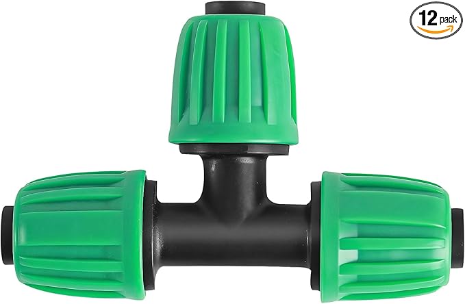 12 Pack 1/2 Inch Drip Irrigation Tee (1/2" ID x 0.65" OD), Drip Line Irrigation Locked Barbed 3 Way T for 1/2'' Irrigation Tubing Anti Leak Irrigation System Tee Fittings