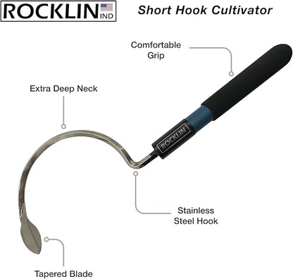 Short Handle Hook Cultivator – Heavy-Duty Garden Hand Tool for Weeding, Digging & Soil Loosening – Stainless Steel Blade, Ergonomic Grip, Compact for Raised Beds & Tight Spaces
